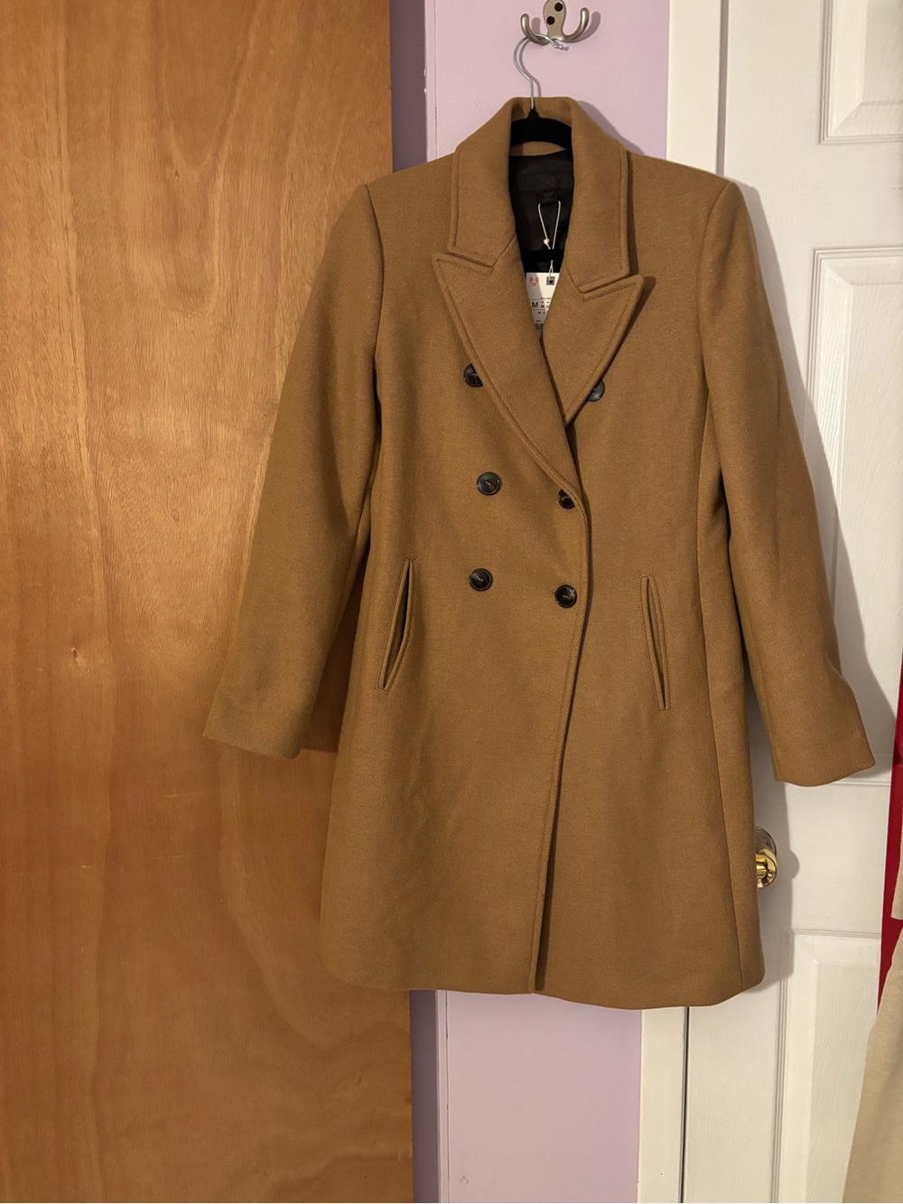 Womens Double-Breasted Camel Wool-Blend CoatZaraNWT size M